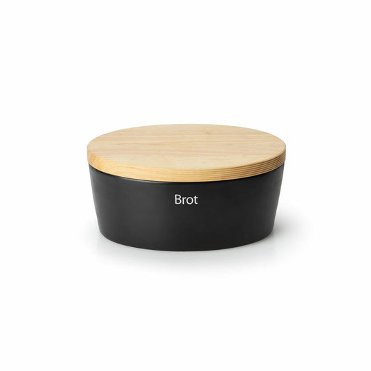 Continenta bread bin oval with wooden lid, M, ceramic, rubberwood, black, 30 x 23 x 13.5 cm, 3730