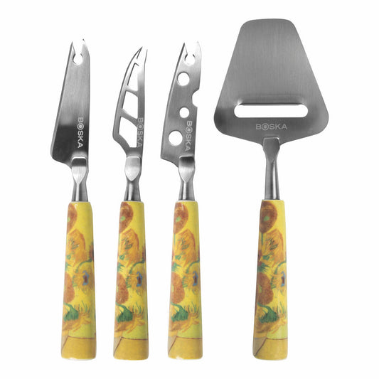 Boska Käsemesser-Set Mini Van Gogh - Sonnenblumen, 4-tlg., Käsemesser, Käsehobel, Keramik, Edelstahl, Silber, 854024