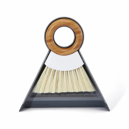 Full Circle Home Tiny Team Sweeping Set, Dustpan and Hand Broom, Bamboo, Recycled Plastic, White, FC14608W