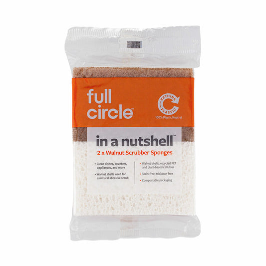 Full Circle Home Scouring Pad In A Nutshell Set of 2, Dishwashing Sponge Made of Walnut Shells, FC11208