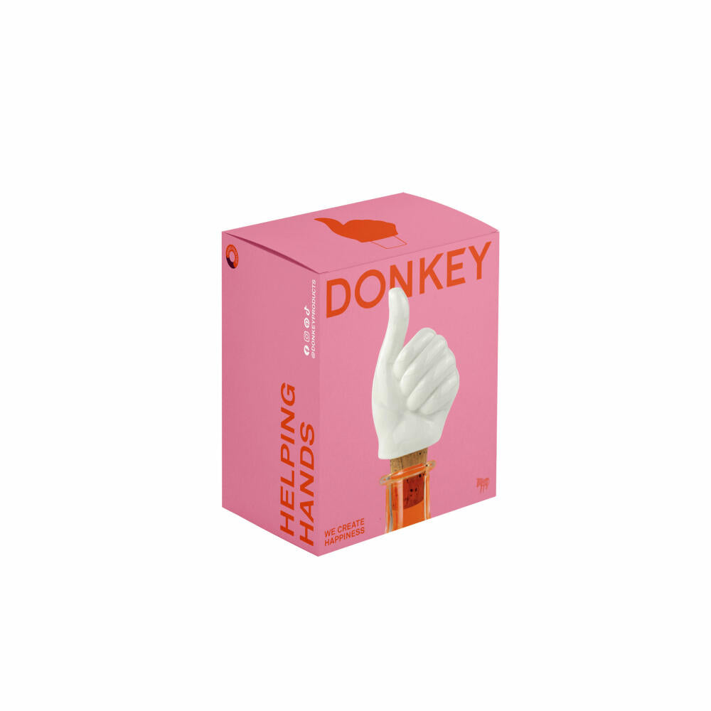 Donkey Products Bottle Stopper Thumbs Up Hands, Bottle Cork, Stopper, Porcelain, Cork, White, 200626