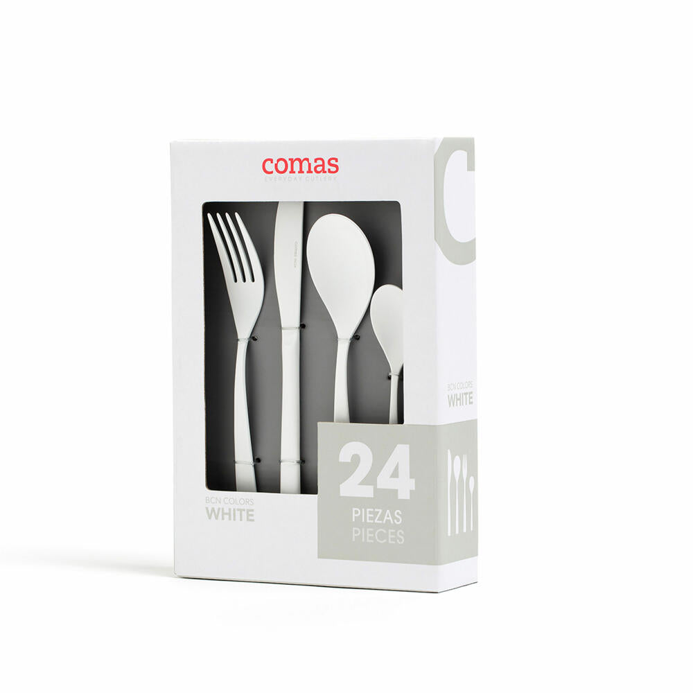 Comas cutlery set BCN Colors Blanco 24-piece, table cutlery, stainless steel, white satin finish, 7596