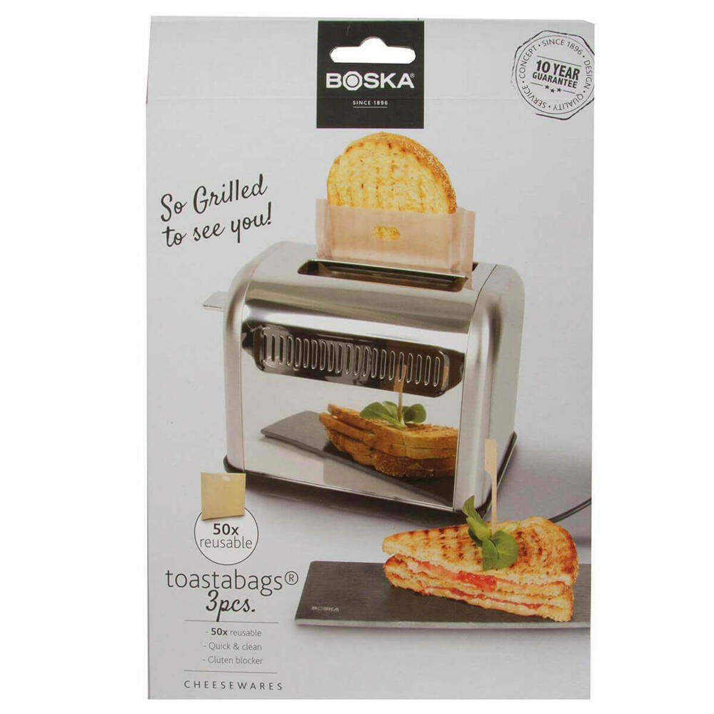 Boska Toaster-Beutel Toastabags 3er Set, wiederverwertbare Beutel für Toaster, Glasfaser, Braun, 330315