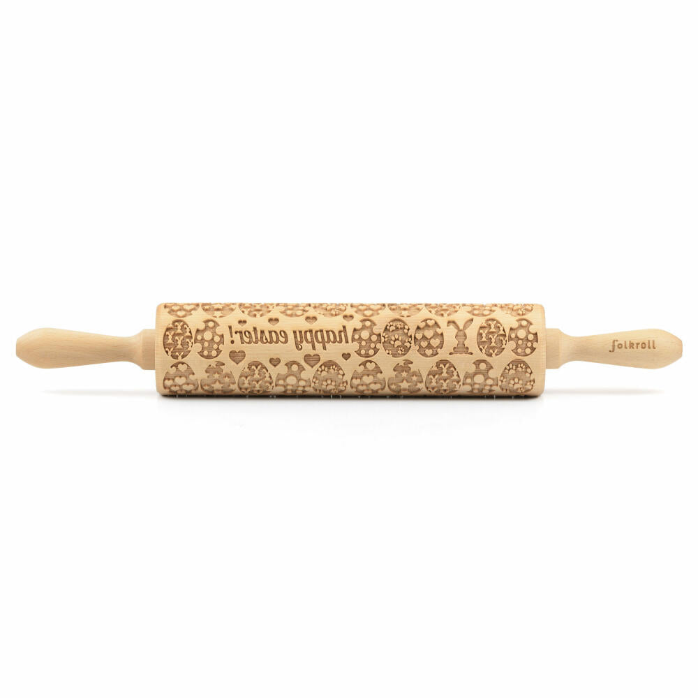 Folkroll rolling pin Happy Easter, large, 43 cm, rolling pin, embossing roll, pattern, motif, roll, beech wood, 331392