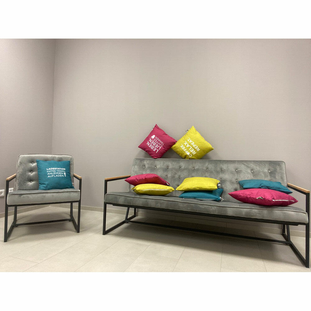 Nescafé Dolce Gusto Kissen, 3er Set, mit Schriftzug, Dekokissen, Polyester, Pink / Hellgrün / Türkis, ca. 40 x 40 cm