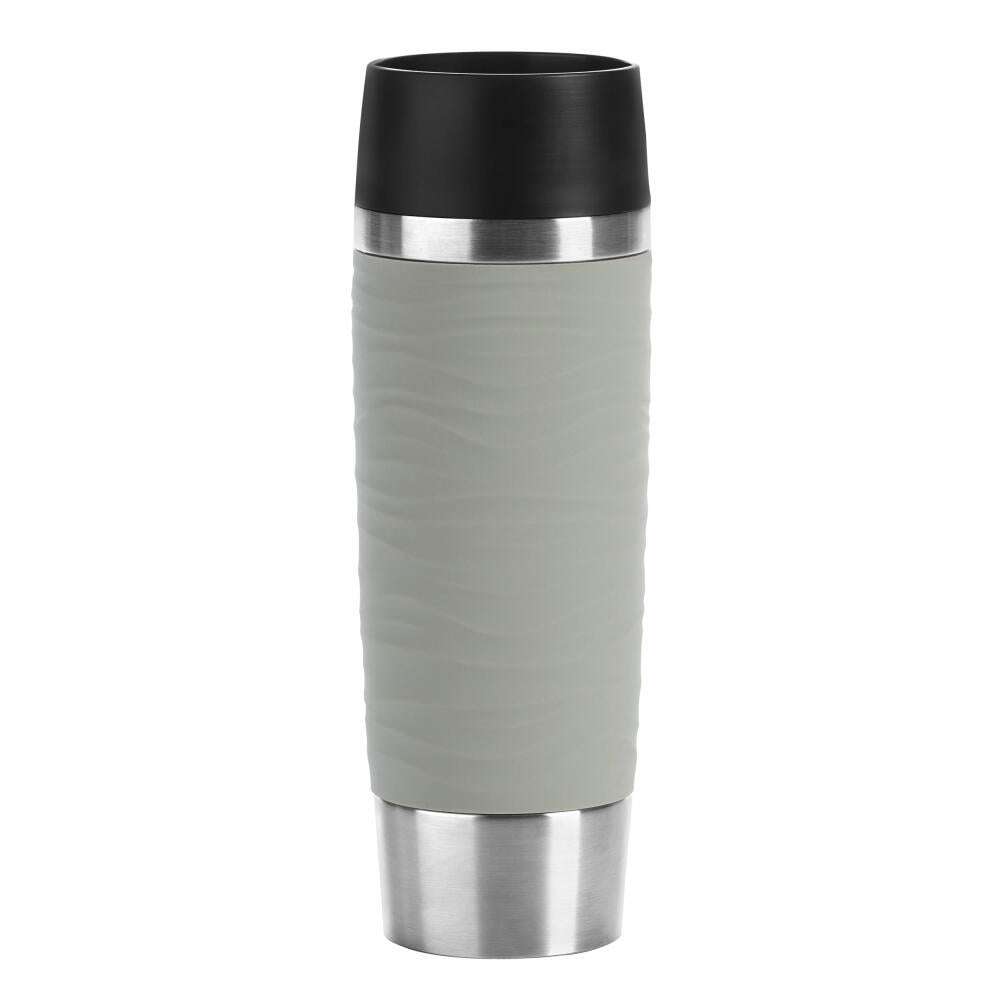 Emsa TRAVEL MUG WAVES GRANDE insulated mug Quick Press, coffee mug, mug, coffee to go mug, stainless steel/silicone, powder gray, 0.5 L, N2012200