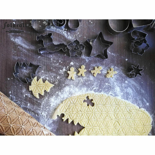 Folkroll Teigrolle Blume des Lebens, groß, 43 cm, Nudelholz, Prägerolle, Muster, Motiv, Rolle, Buchenholz, 331484