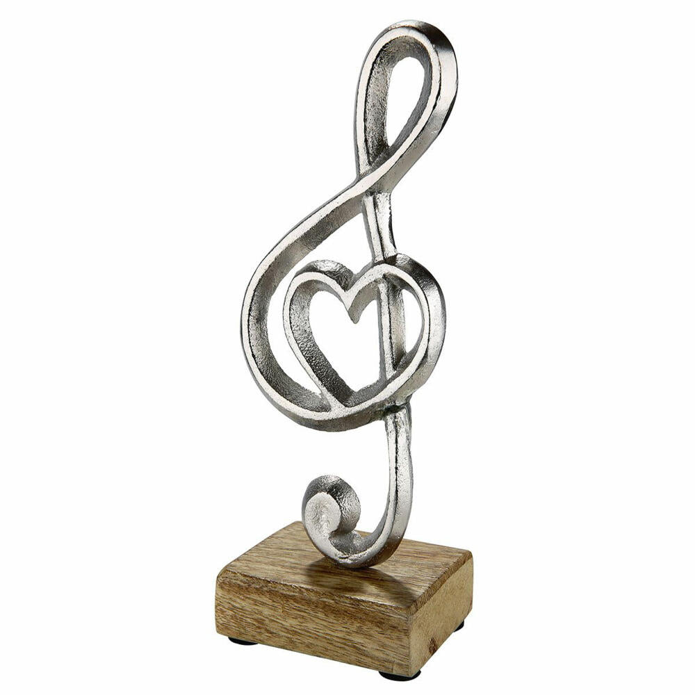 Gilde music clef with heart, decoration, decorative object, sculpture, aluminum / mango wood, H 22 cm, 45691