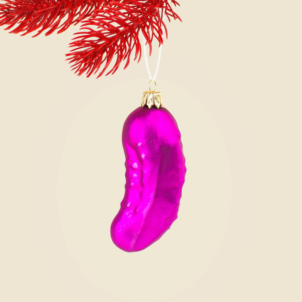 Donkey Products Christmas Pickle, Tree Decoration, Christmas Tree Decoration, Decoration, Glass, Pink, 3 x 3 x 11 cm, 300989