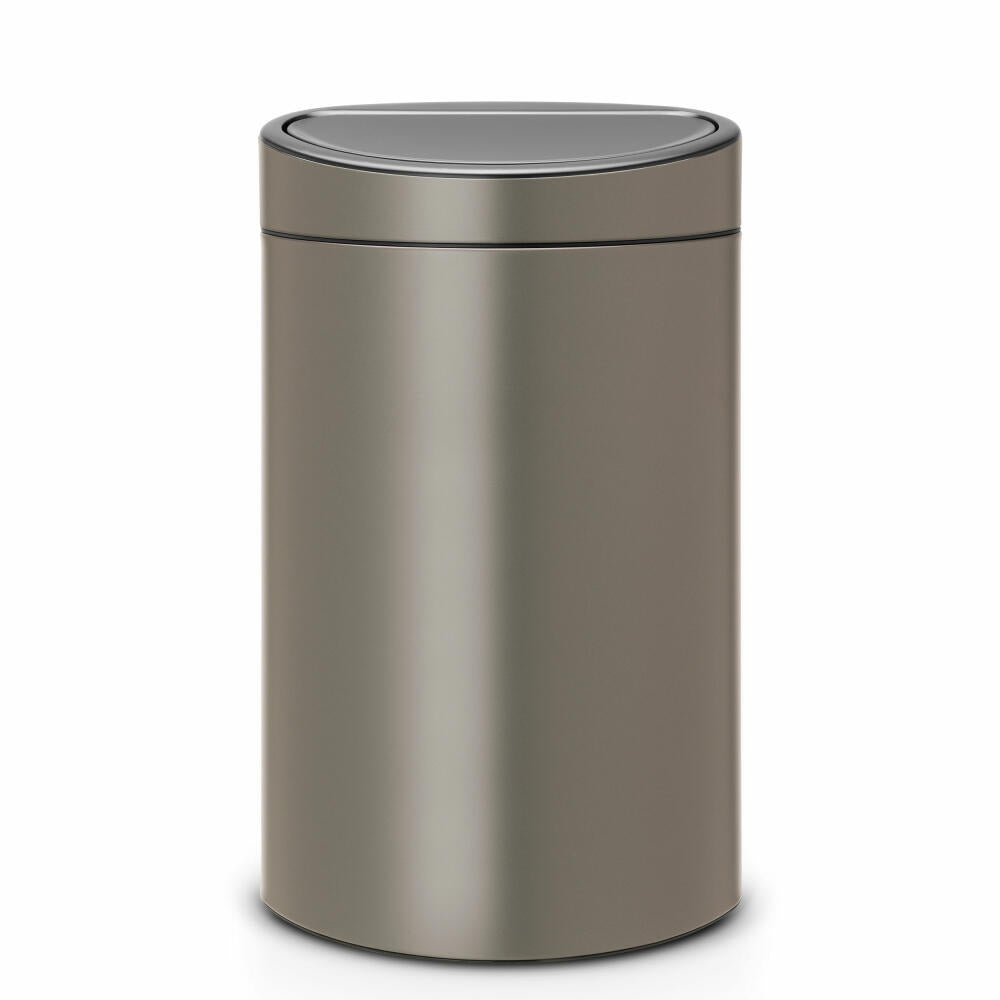 Brabantia Touch Bin waste container with plastic insert, trash can, garbage bucket, platinum / lid platinum, 40 L, 114908