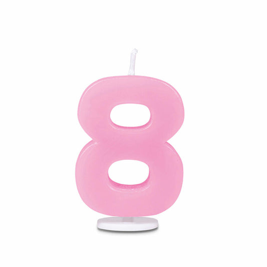 Städter candles number 8, with holder, number, birthday candles, cake candles, birthday, candle, pink, 4.5 cm, 910850