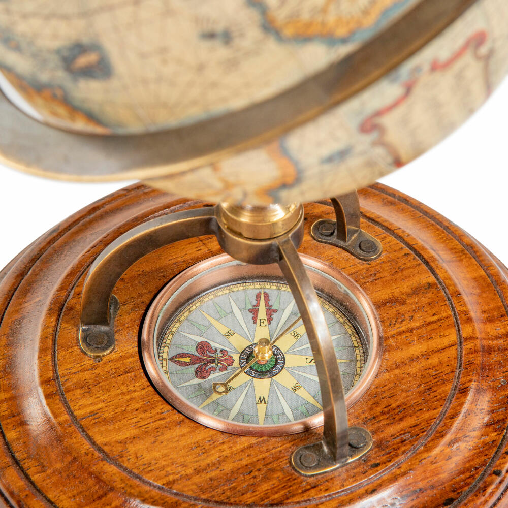 Authentic Models Globe Terrestrial with Compass, Decorative Globe, Brass, Wood, GL019