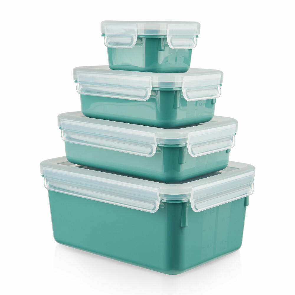 EMSA Clip &amp; Close COLOR EDITION food storage containers, 4 pcs., storage container, storage container, food storage container, plastic, powder green, N10310