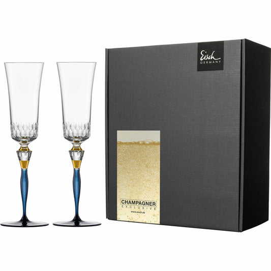 Eisch Champagnergläser Champagner Exklusiv, 2er Set, Champagnerglas, Glas, Kristallglas, Blau / Gold, 250 ml, 47759682