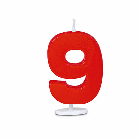 Städter candles number 9, with holder, number, birthday candles, cake candles, birthday, candle, red, 4.5 cm, 910669