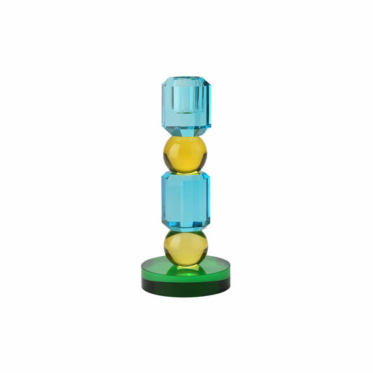 Gift Company Candle Holder Sari 2 Balls, Candlestick, Glass, Blue / Yellow / Green, H 18.5 cm, 1163401020