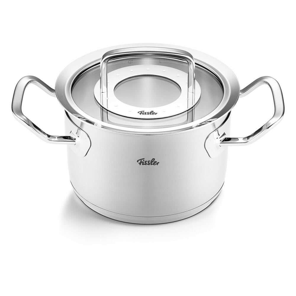 Fissler Original Profi Collection cooking pot with glass lid, 18/10 stainless steel, silver, 16 cm, 084-129-16-000