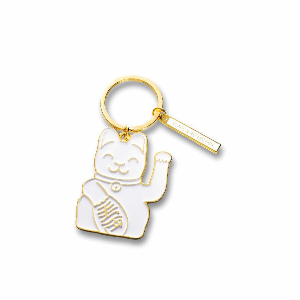 Donkey Products Lucky Cat Key Ring, key chain, key ring, beckoning cat motif, talisman cat, Maneki Neko, brass, white, approx. 8.5 cm, 400936