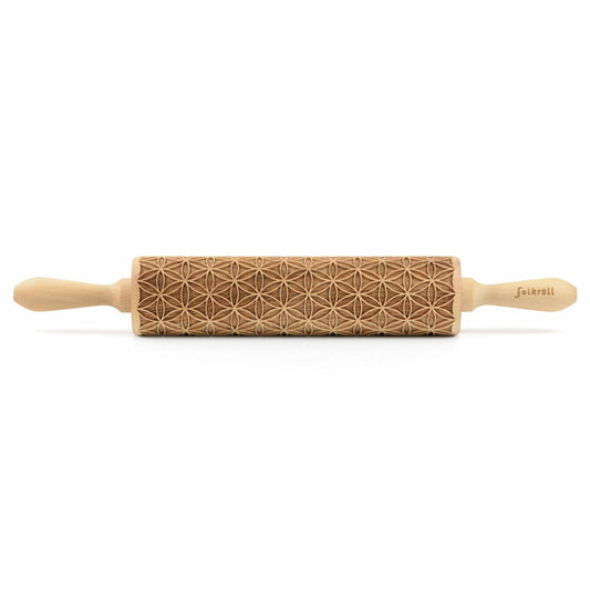 Folkroll rolling pin flower of life, large, 43 cm, rolling pin, embossing roll, pattern, motif, roll, beech wood, 331484