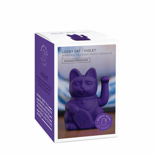 Donkey Products Lucky Cat, Winkekatze, Glücksbringer, Winkende Katze, Kunststoff, Violett, ca. 15 cm, 330465