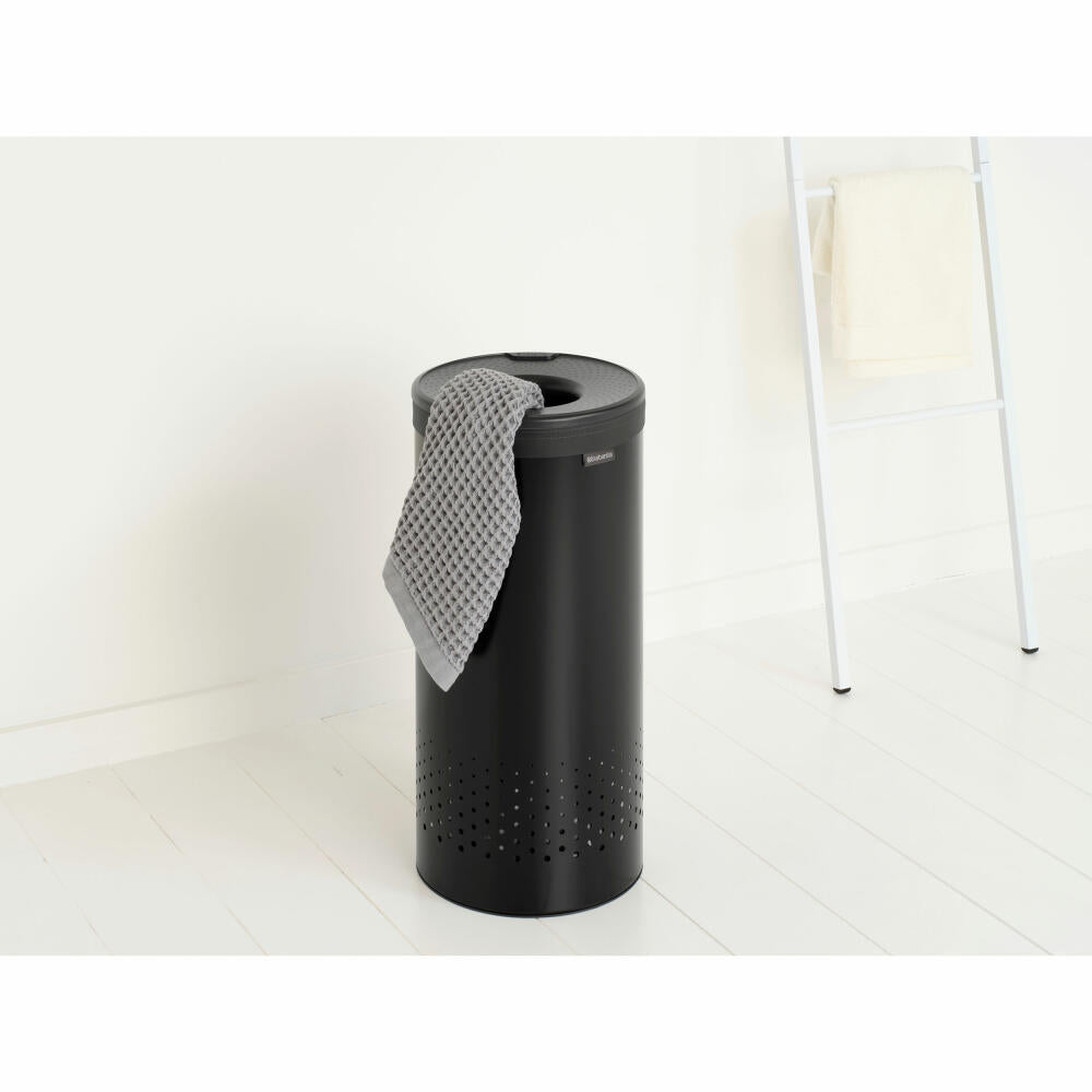 Brabantia Wäschebox, Wäschekorb, Wäschetonne, Stahl, Kunststoff, Matt Black / Dark Grey, 35 L, 242342