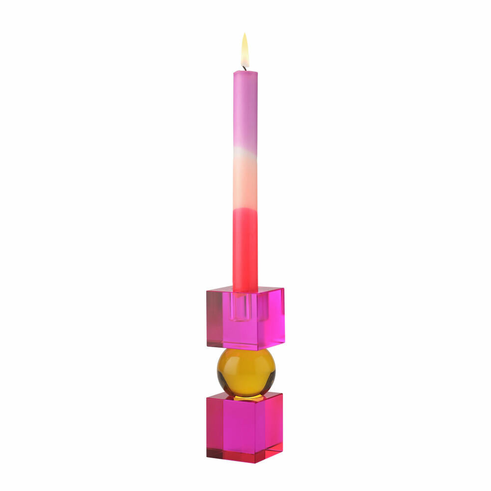 Gift Company Candle Holder Sari 2 Cubes, Candlestick, Glass, Pink / Orange, H 14 cm, 1163601013