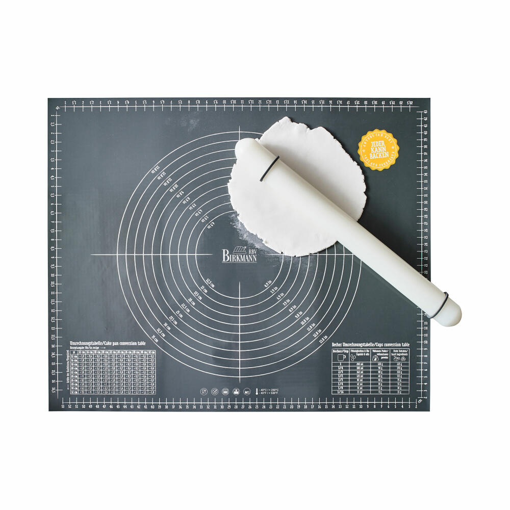 Birkmann Easy Baking rolling mat, baking mat, kitchen mat, with print and scaling, silicone, 45 x 55 cm, 254305