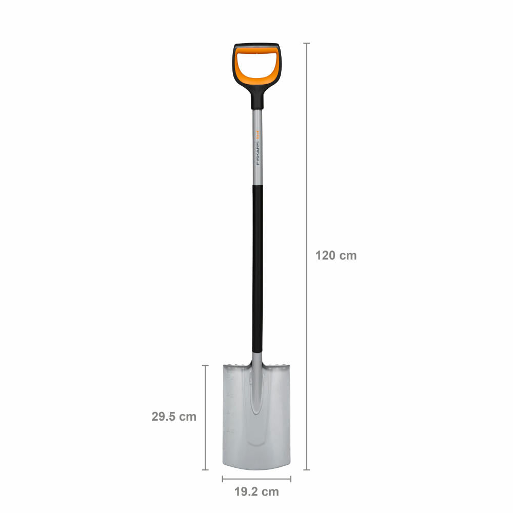 Fiskars Garden Spade Xact Round, Spade, Shovel, Boron Steel, Steel, Plastic, Black, Orange, 120 cm, 1066730