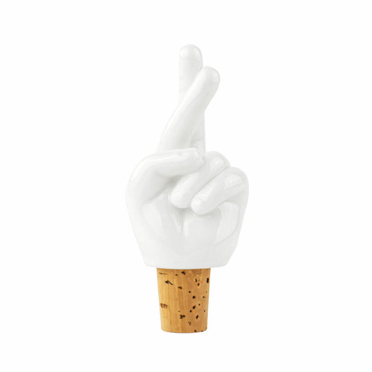 Donkey Products Bottle Stopper Fingers Crossed, Bottle Cork, Stopper, Porcelain, Cork, White, 200627