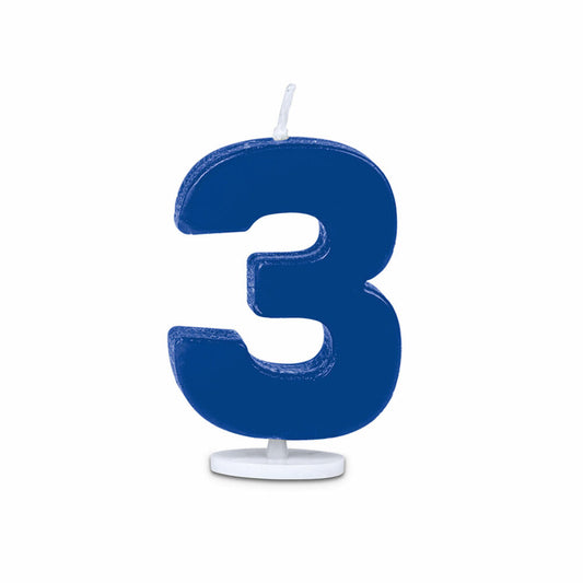 Städter candles number 3, with holder, number, birthday candles, cake candles, birthday, candle, blue, 4.5 cm, 910508