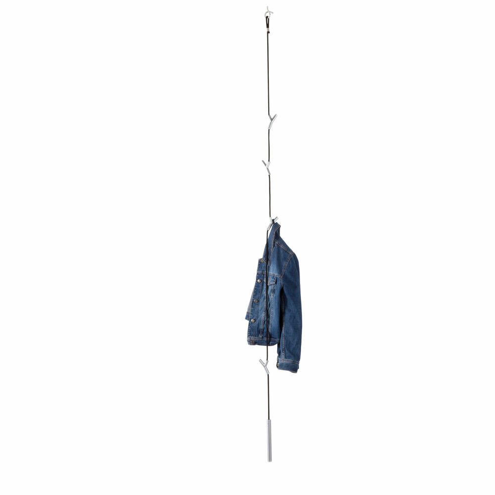 Authentics Wardrope coat rack, hanging rope coat rack, polyamide, zamak, black rope, 4 hooks matt chrome-plated, 8083326