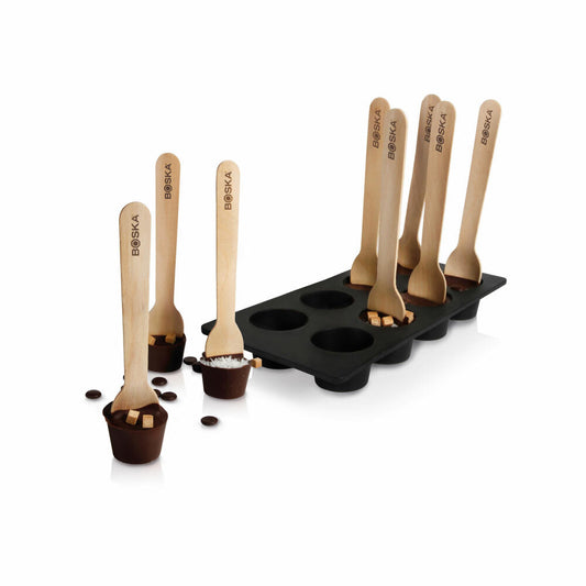 Boska Chocowares Choco Löffel Starter-Set, 9-tlg., Schokoladenlöffel, Dessertlöffel, Kakaolöffel, Silikon, Schwarz, 20 cm, 320407