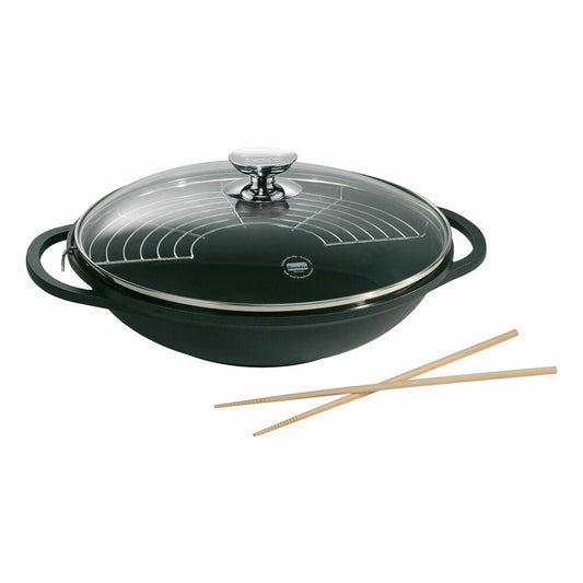 Berndes Vario Click Induction Wok with glass lid and accessories, non-stick coating, cast aluminum, black, Ø 32 cm, 031139