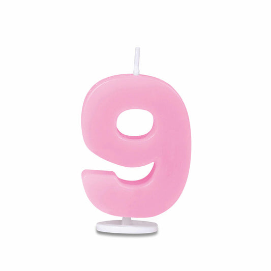 Städter candles number 9, with holder, number, birthday candles, cake candles, birthday, candle, pink, 4.5 cm, 910867