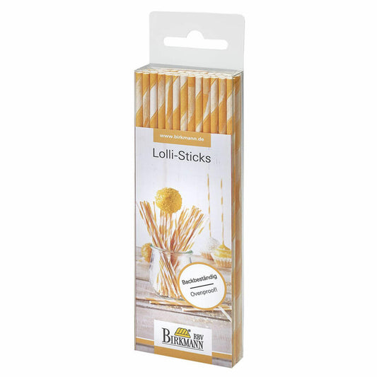 Birkmann Lolli Sticks, 48 Lolli-Sticks für CakePops, Stiele, Kuchenlollistäbe, Stäbe, Stäbchen, Papier, Orange Gestreift, 15 cm, 443235