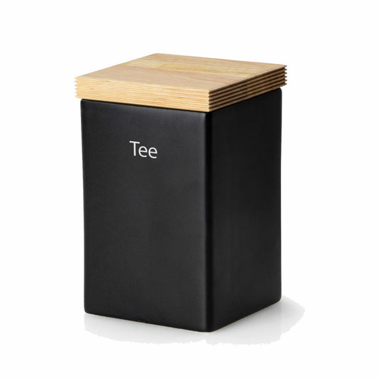 Continenta square storage jar, storage container, storage box, ceramic, rubberwood, black, 1 L, 3713