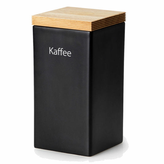 Continenta square storage jar, storage container, storage box, ceramic, rubberwood, black, 1.2 L, 3714