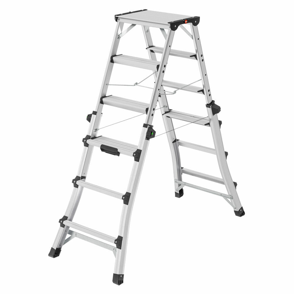 Hailo stepladder D100 TL TopLine, telescopic double step ladder, folding ladder, ladder, aluminum, 8655-107