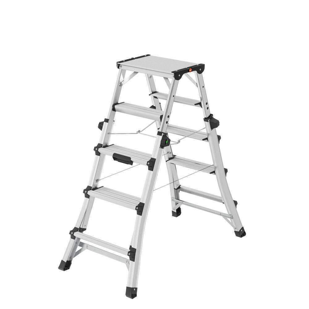 Hailo stepladder D100 TL TopLine, telescopic double step ladder, folding ladder, ladder, aluminum, 8655-107