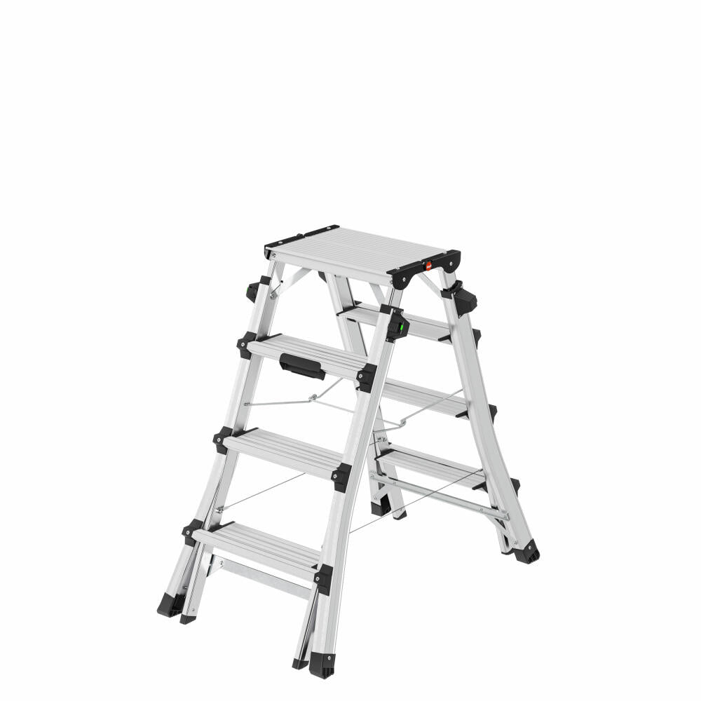 Hailo stepladder D100 TL TopLine, telescopic double step ladder, folding ladder, ladder, aluminum, 8655-107