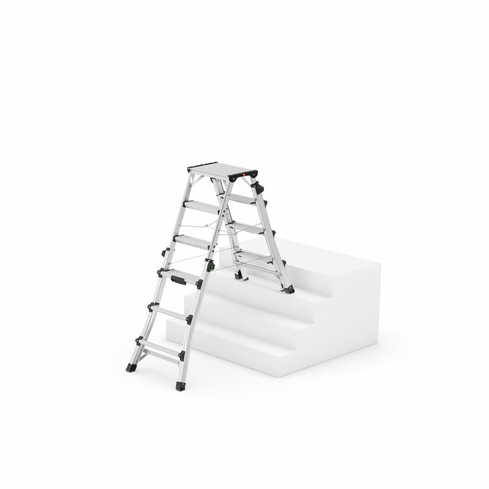 Hailo stepladder D100 TL TopLine, telescopic double step ladder, folding ladder, ladder, aluminum, 8655-107