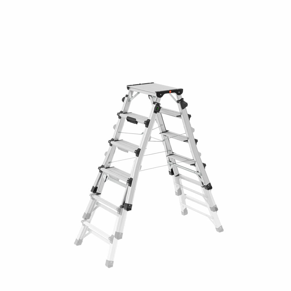 Hailo stepladder D100 TL TopLine, telescopic double step ladder, folding ladder, ladder, aluminum, 8655-107