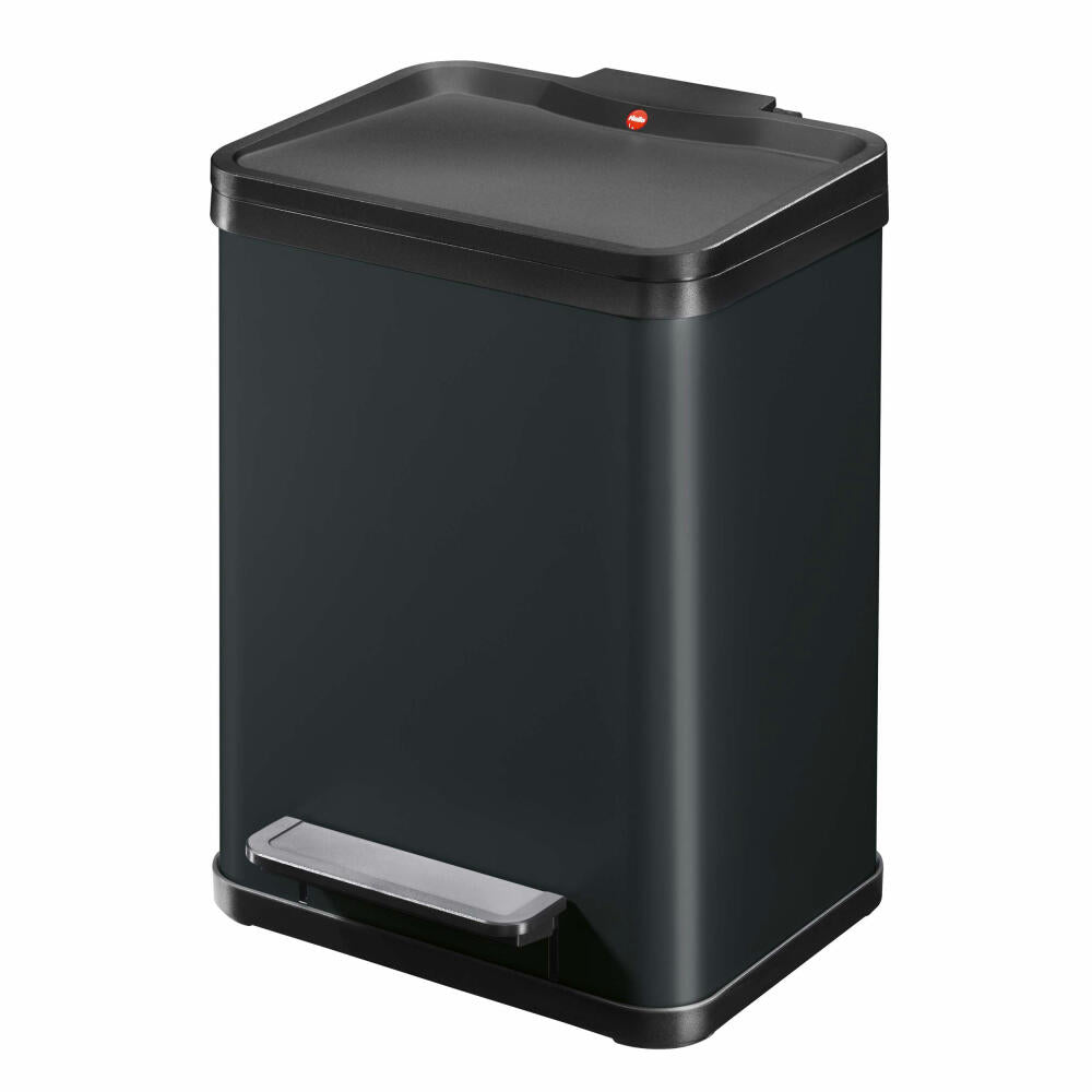 Hailo waste separation system Öko duo Plus M, pedal bin, waste separator, waste bin, sheet steel, black, 2 x 9 L, 0622-260