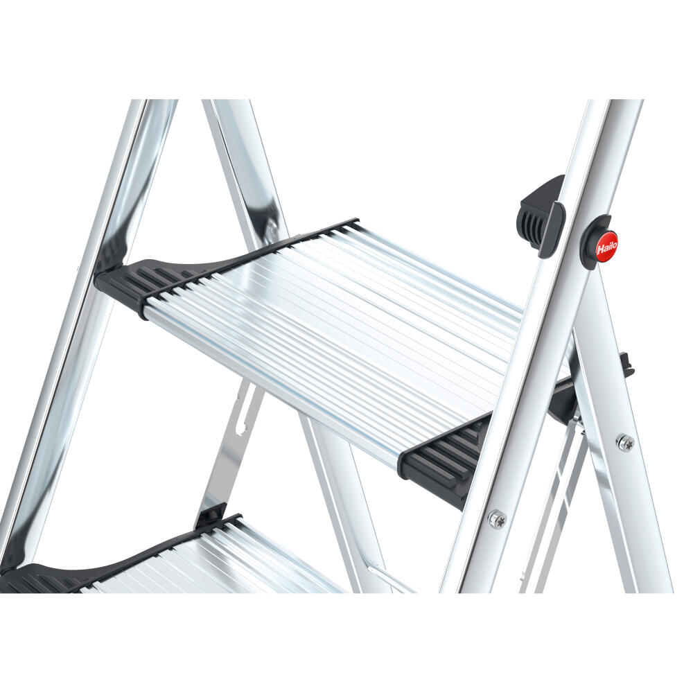 Hailo stepladder K100 TopLine, household ladder, aluminum, silver, 3 steps, 4303-301