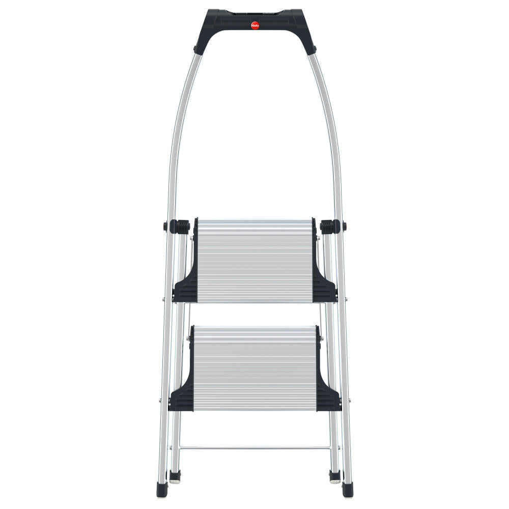 Hailo stepladder K100 TopLine, household ladder, aluminum, silver, 2 steps, 4302-301