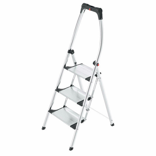 Hailo stepladder K100 TopLine, household ladder, aluminum, silver, 3 steps, 4303-301