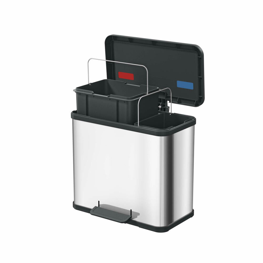 Hailo waste separation system Öko duo Plus L, pedal bin, waste separator, waste bin, stainless steel, 17 + 9 L, 0630-200