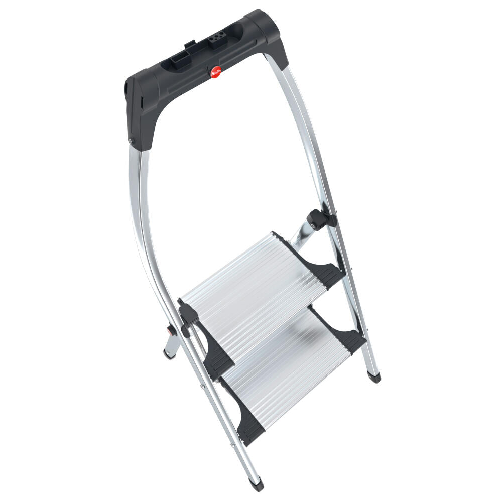 Hailo stepladder K100 TopLine, household ladder, aluminum, silver, 2 steps, 4302-301