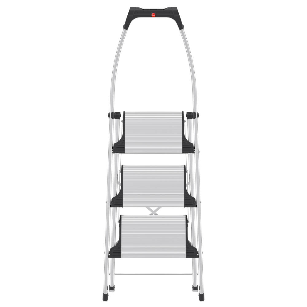 Hailo stepladder K100 TopLine, household ladder, aluminum, silver, 3 steps, 4303-301