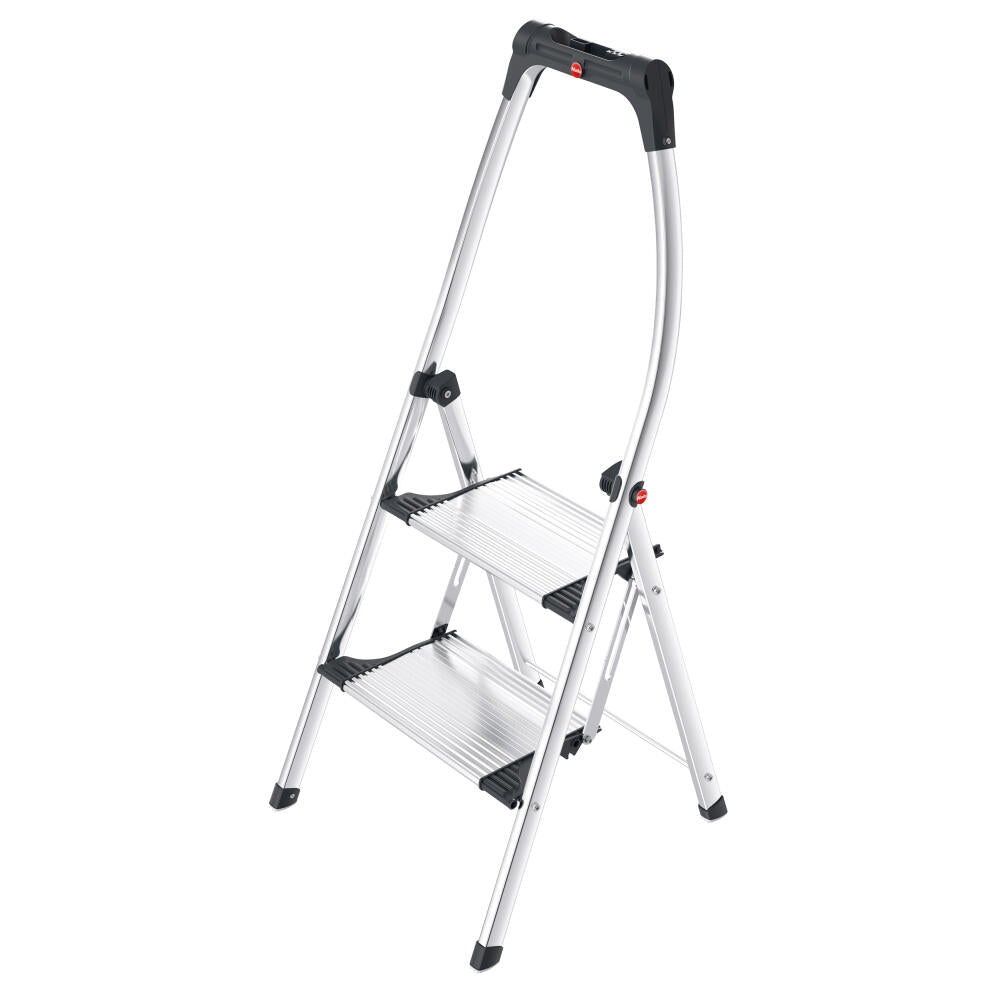 Hailo stepladder K100 TopLine, household ladder, aluminum, silver, 2 steps, 4302-301